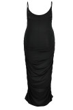 Negro sexy sólido patchwork correa de espagueti un paso falda más vestidos de tamaño