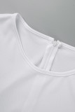 Bianco Casual Solido Patchwork O Collo A Line Plus Size Abiti (senza cintura)