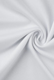 Vestidos Casuais Brancos Retalhos Sólidos O Decote A Linha Plus Size (Sem Cinto)