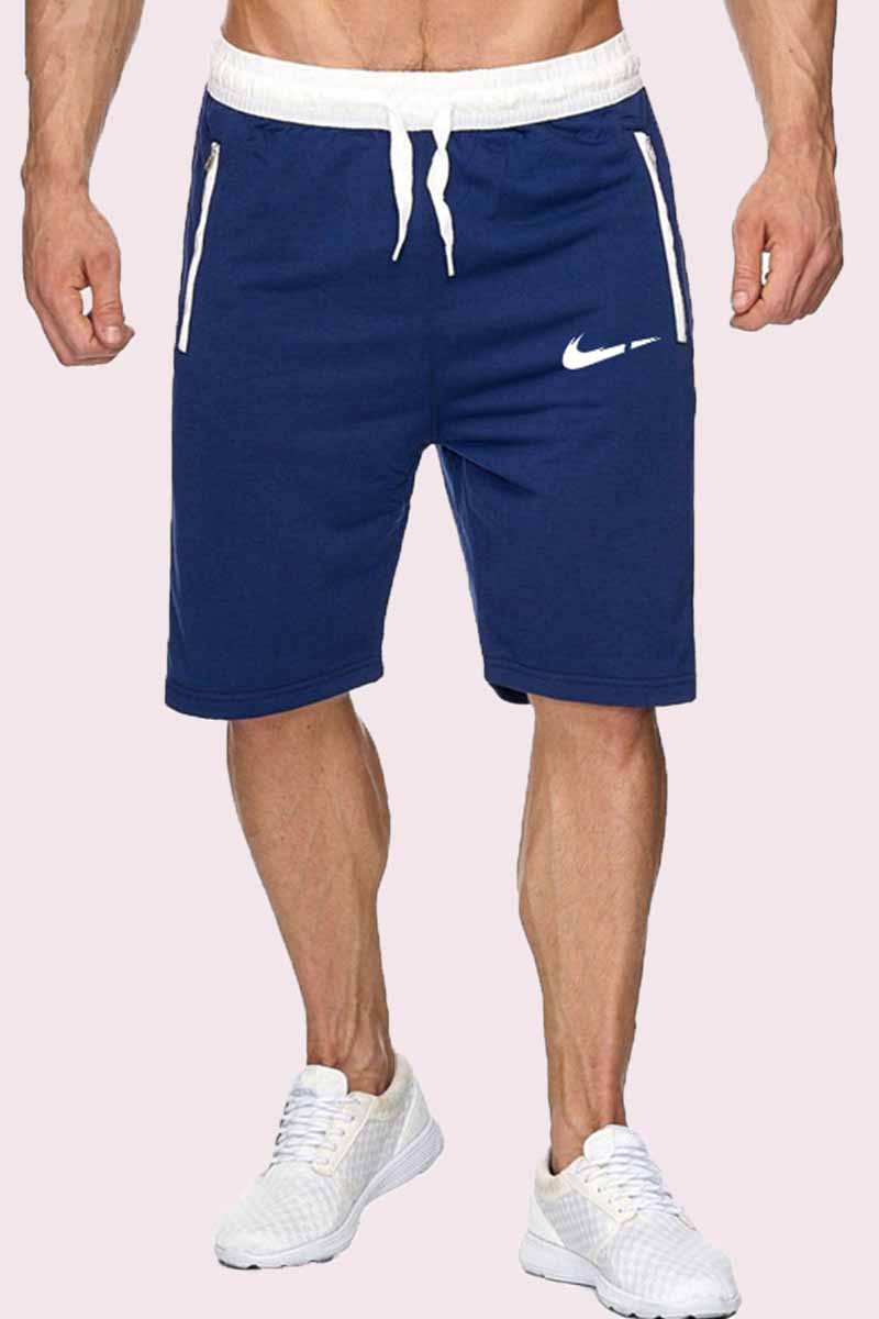 

Blue Fashion Casual Print Patchwork Mid Waist Straight Shorts