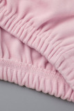 Colletto con cappuccio casual patchwork solido rosa manica lunga due pezzi