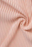 Rosa casual sólido patchwork hebilla cuello vuelto manga larga dos piezas
