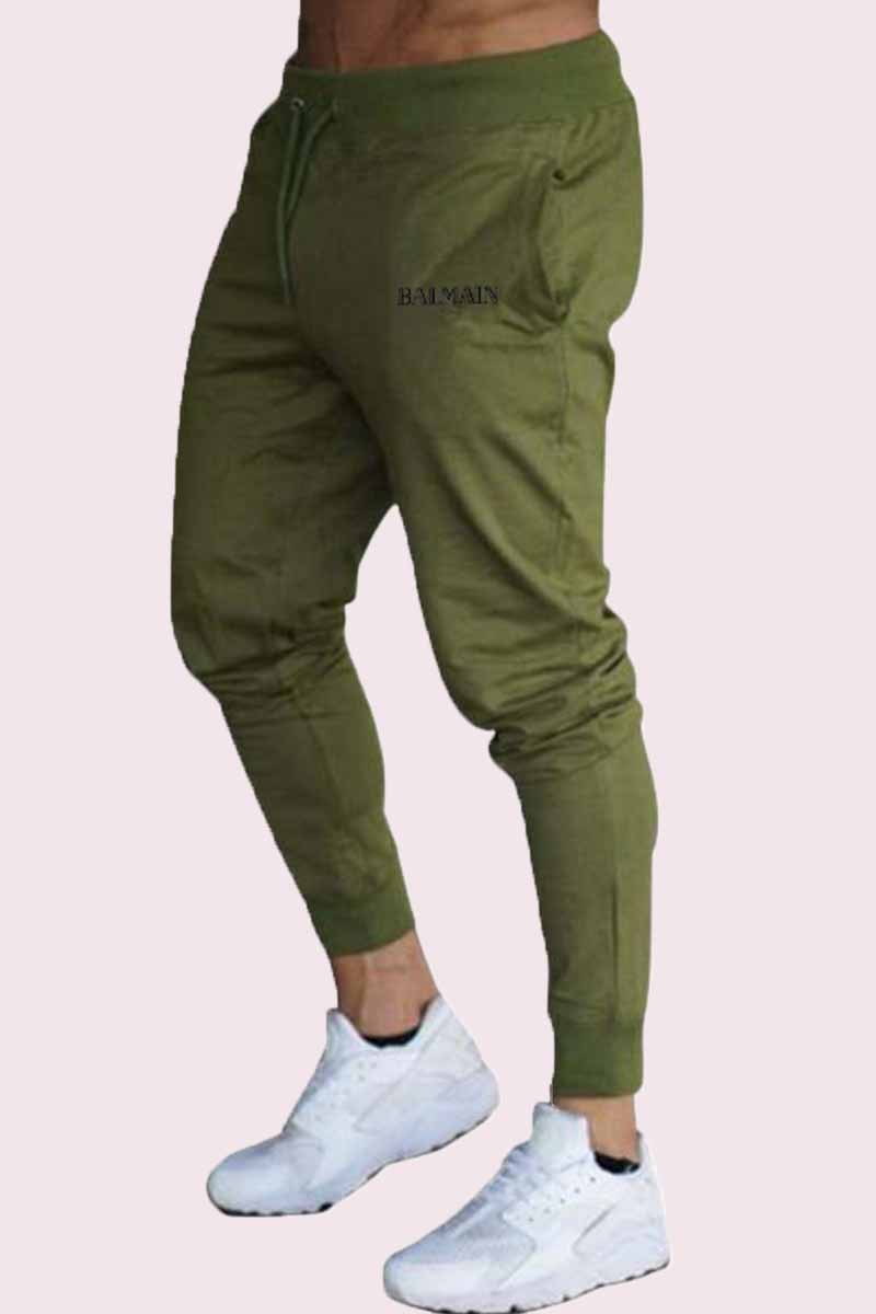 

Army Green Fashion Sportswear Print Letter Mid Waist Pencil Pants