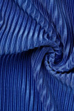 Colarinho azul casual patchwork sólido fivela turndown manga longa duas peças