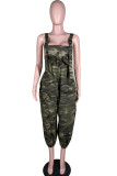 Camouflage Casual Street Print Patchwork Spaghetti Strap Loose Jumpsuits