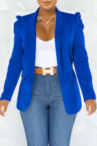 Prendas de abrigo con cuello vuelto de retazos sólidos casuales de moda azul