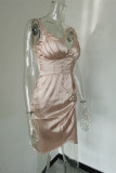 Шампанское модное сексуальное однотонное лоскутное платье с открытой спиной и V-образным вырезом на бретелях
