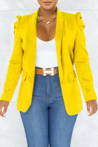 Prendas de abrigo de cuello vuelto de patchwork sólido informal de moda amarilla