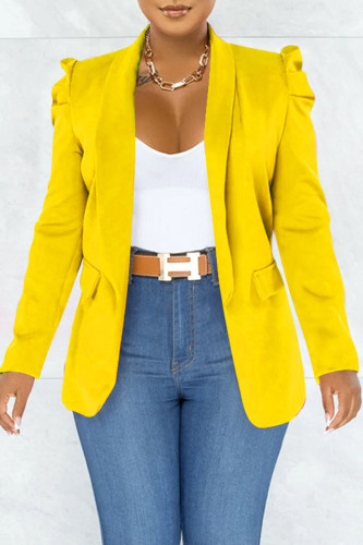 Yellow Fashion Casual Solid Patchwork Turn-back Collar Outerwear