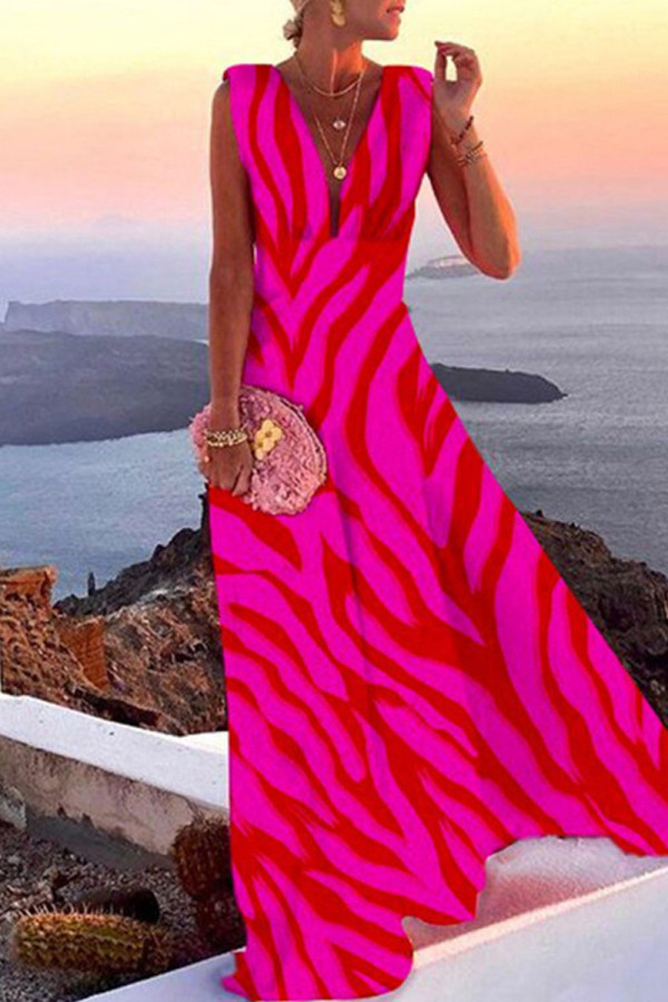 Rode streep mode print patchwork V-hals rechte jurken