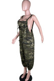 Camouflage Casual Street Print Patchwork Spaghetti Band Losse Jumpsuits