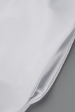Weiß Casual Solid Patchwork O-Ausschnitt A-Linie Kleider in Übergröße (ohne Gürtel)
