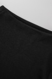 Черные модные рабочие сплошные выдолбленные лоскутные платья с круглым вырезом и юбкой в ​​один шаг