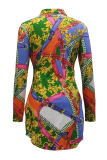 Robe chemise à col rabattu en patchwork imprimé mode marron Robes