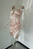 シャンパン ファッション セクシー ソリッド パッチワーク バックレス V ネック スリング ドレス