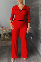 Red Fashion Casual Solid Patchwork Turndown Kraag Regular Jumpsuits