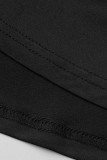 黒のセクシーなソリッドパッチワークスパゲッティストラップワンステップスカートプラスサイズのドレス