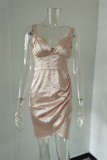 Champagne Fashion Sexy Solid Patchwork Backless V Neck Sling Dress