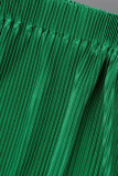 Colar verde casual patchwork sólido fivela virada para baixo manga longa duas peças
