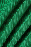 Зеленые повседневные однотонные лоскутные пряжки с отложным воротником и длинным рукавом из двух частей