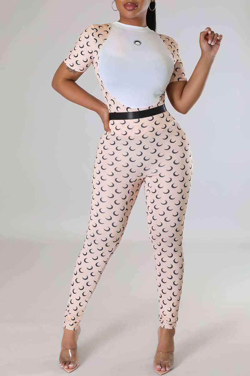 

Colour Fashion Street Print Patchwork O Neck Short Sleeve Two Pieces