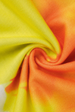 オレンジ色のファッションプリントパッチワークオフショルダーハーランジャンプスーツ