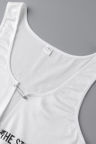 White Fashion Sexy Letter Print Ripped V Neck Vest Dress