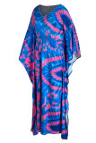 Lila Mode Casual Print Patchwork V-ringad lång klänning