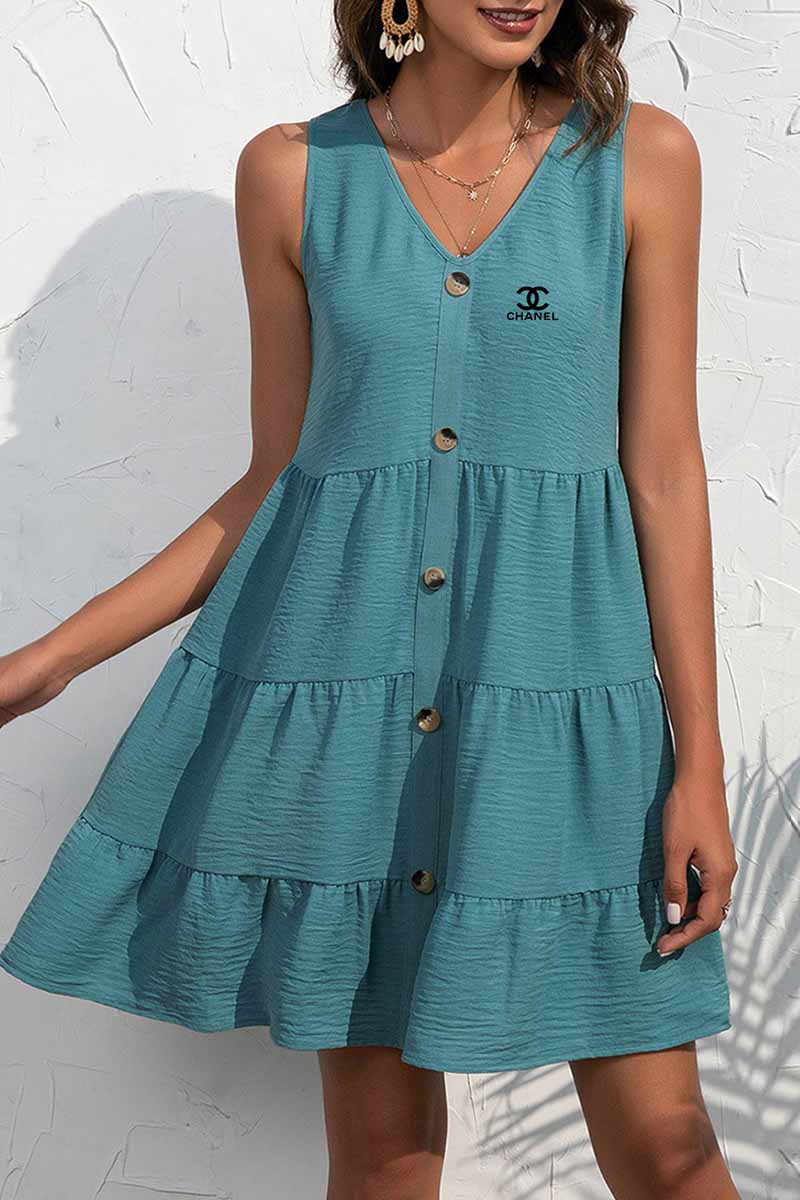 

Green Fashion Casual Print Patchwork V Neck A Line Dresses