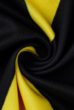 Vestido sin mangas con cuello en O de patchwork con estampado casual de moda amarillo