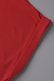 Red Fashion Casual Solid Patchwork asymmetrische Oberteile mit schrägem Kragen