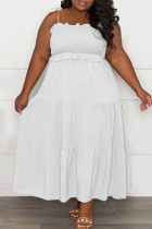 Vestido sling branco casual doce sólido curativo patchwork dobra espaguete vestidos de tamanho grande
