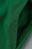 púrpura verde moda casual estampado patchwork hebilla cuello vuelto manga larga dos piezas