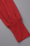 Красные модные повседневные однотонные лоскутные асимметричные топы с косым воротником