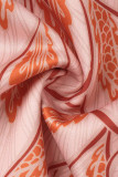 Oranje mode sexy print patchwork spleet off-shoulder avondjurk