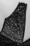 Черное модное сексуальное лоскутное горячее бурение с вырезом на спине и V-образным вырезом с длинным рукавом
