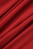 Vestido de noche sin tirantes con abertura sin espalda de patchwork sólido sexy de moda rojo