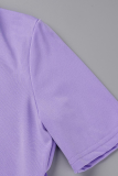 ローズレッドファッションプリントドローストリングフード付きカラー半袖ツーピース