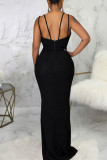 Silver Sexy Solid Patchwork Backless V Neck Evening Dress Dresses