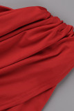 Robe de soirée sans bretelles fendue dos nu en patchwork solide rouge