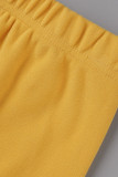 イエローカジュアルソリッドパッチワークフード付きカラー長袖ツーピース