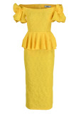 肩のイブニングドレスから背中の開いた黄色のファッションセクシーなパッチワーク