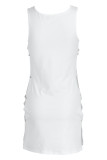 Vestido branco fashion sexy com estampa de letras rasgadas e decote em V