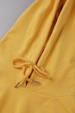 amarillo casual sólido patchwork cuello con capucha manga larga dos piezas