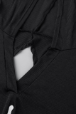 ブラックファッションプリントハイオープニングフード付きカラーペンシルスカートドレス
