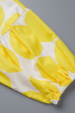 Желтые повседневные платья в горошек с принтом и круглым вырезом в стиле пэчворк