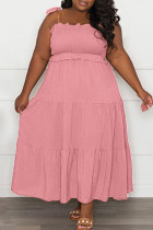 Розовое повседневное милое однотонное бинтовое платье в стиле пэчворк со складками на тонких бретельках Платья больших размеров