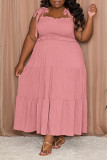 Розовое повседневное милое однотонное бинтовое платье в стиле пэчворк со складками на тонких бретельках Платья больших размеров