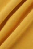 amarillo casual sólido patchwork cuello con capucha manga larga dos piezas