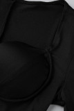Robes à manches longues asymétriques à col en V asymétriques en patchwork à la mode noire